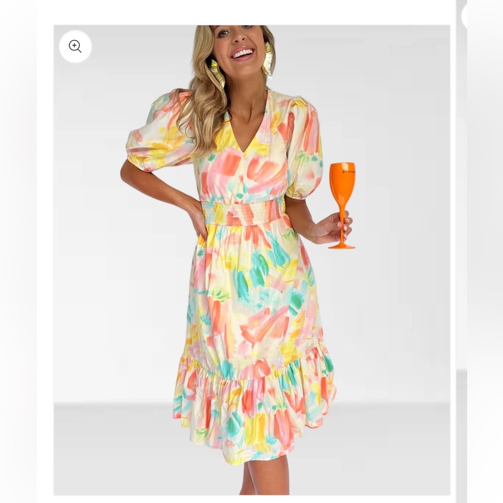 Pinch Multicolor Watercolor Midi Dress in Pink, Coral, Aqua & Yellow